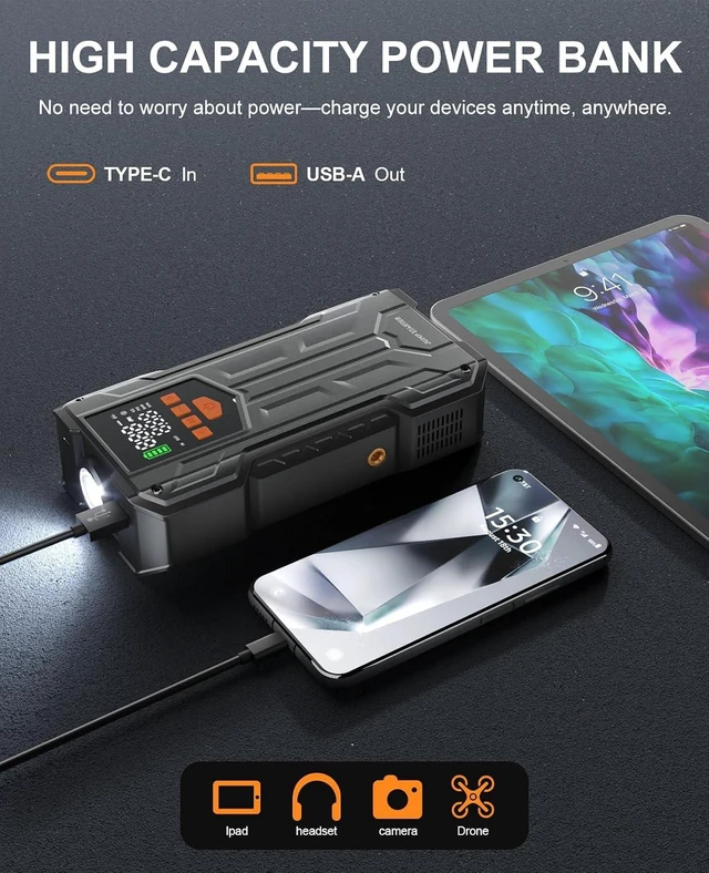Alt view image 4 of 6 - 4000A Jump Starter with Air Compressor, Portable Car Battery Charger