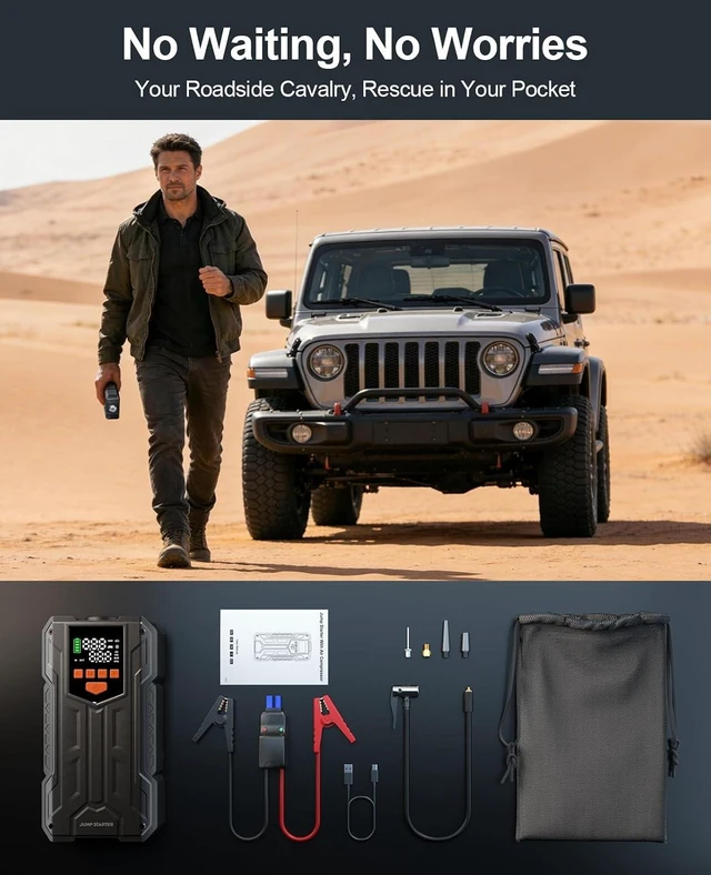 Alt view image 6 of 6 - 4000A Jump Starter with Air Compressor, Portable Car Battery Charger