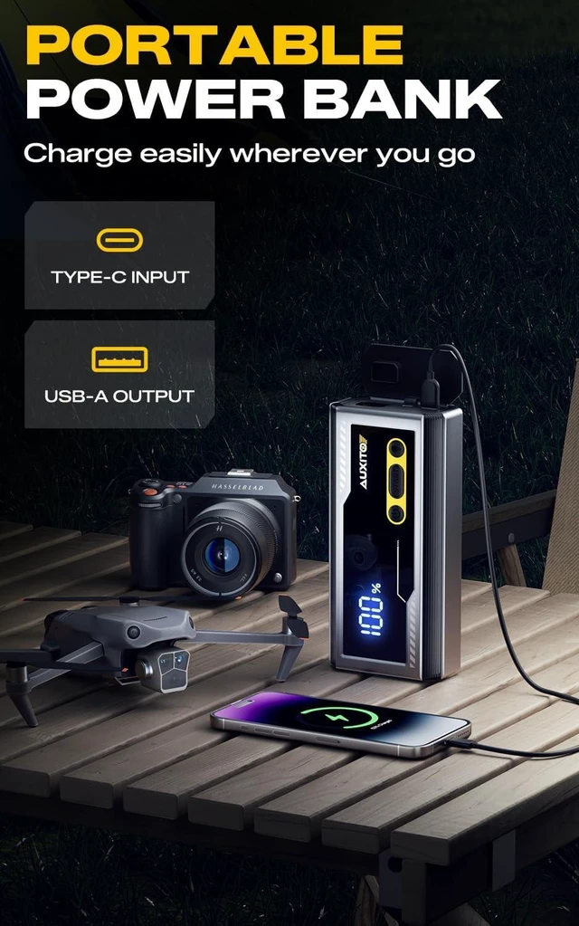 Alt view image 7 of 7 - AUXITO 6000A Jump Starter, 12V Car Battery Jump Starter, Up to All Gas & 12L Diesel Engine with LED Display, Portable Jump Box with 3 Modes Flashlight and Jumper Cable, Storage Case