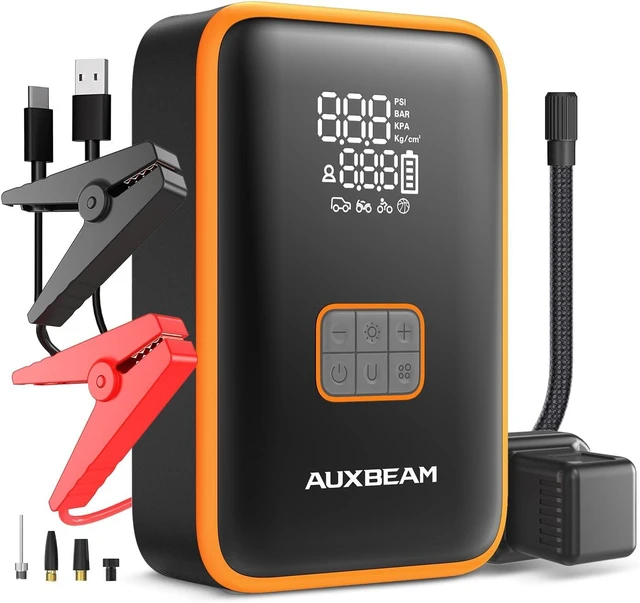 Main image of Auxbeam Jump Starter with Air Compressor 3000A Car Battery Jump Starter (6.5 Gas/3.0L Diesel) with 150PSI Cordless Tire Inflator 12V Jumper Box for Car Battery Portable for Compact Vehicle