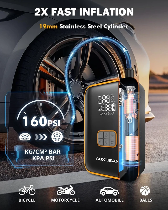Alt view image 3 of 7 - Auxbeam Jump Starter with Air Compressor 3000A Car Battery Jump Starter (6.5 Gas/3.0L Diesel) with 150PSI Cordless Tire Inflator 12V Jumper Box for Car Battery Portable for Compact Vehicle