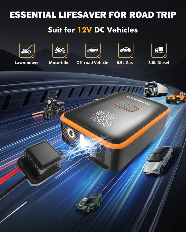 Alt view image 5 of 7 - Auxbeam Jump Starter with Air Compressor 3000A Car Battery Jump Starter (6.5 Gas/3.0L Diesel) with 150PSI Cordless Tire Inflator 12V Jumper Box for Car Battery Portable for Compact Vehicle
