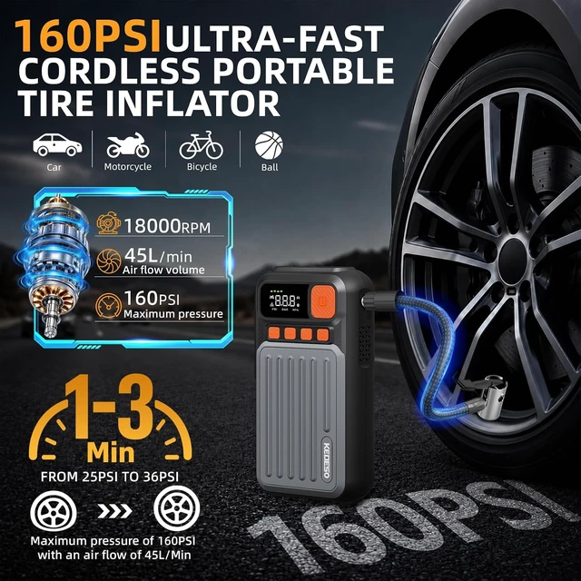 Alt view image 4 of 7 - 12V Car Battery Jump Starter with 160PSI Air Compressor, Jump Box