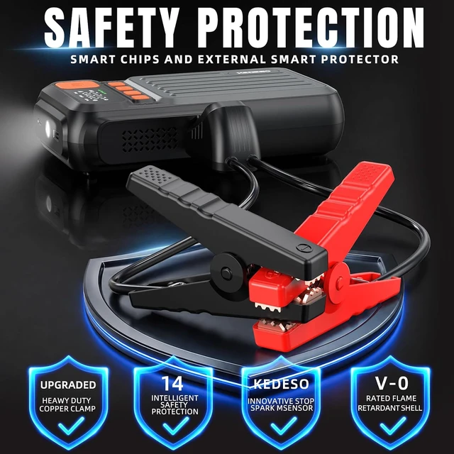 Alt view image 7 of 7 - 12V Car Battery Jump Starter with 160PSI Air Compressor, Jump Box