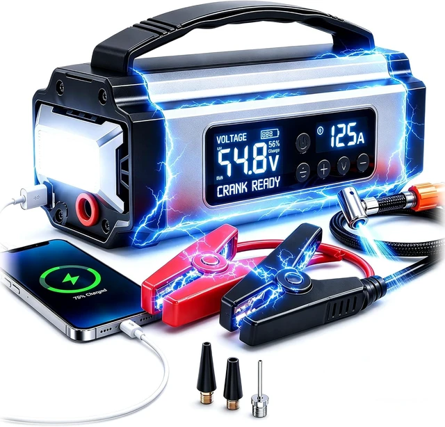 Main image of Portable 10-in-1 Car Battery Jump Starter with 150PSI Air Compressor 65W Charger Premium Roadside Emergency Power Station Jump Box & Power Bank for Family Travel SUV Truck