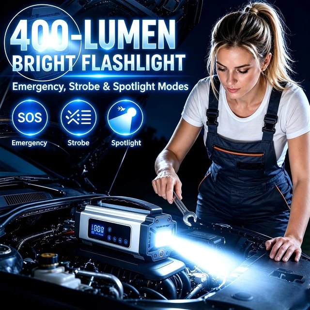 Alt view image 6 of 6 - Portable 10-in-1 Car Battery Jump Starter with 150PSI Air Compressor 65W Charger Premium Roadside Emergency Power Station Jump Box & Power Bank for Family Travel SUV Truck