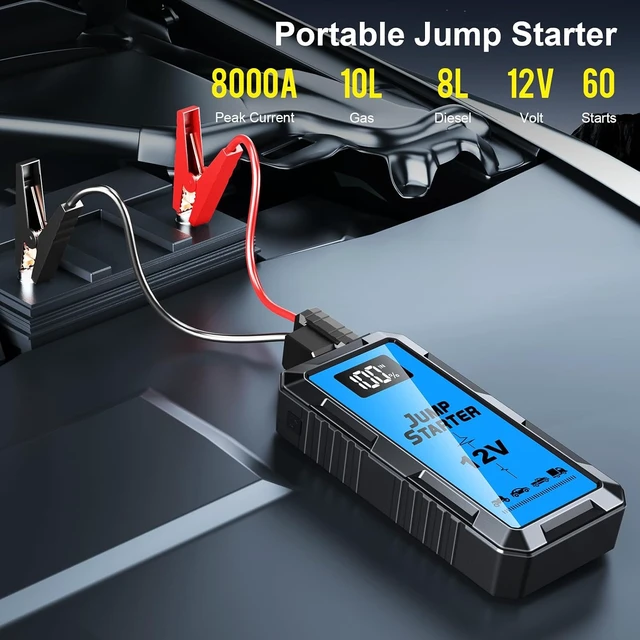 Alt view image 2 of 6 - 8000A Car Battery Jump Starter Box with Jumper Cables, 12V Car Jump Starter Portable (All Gas,up to 10.0L Diesel) Portable Lithium Jump Box Rechargeable, Reverse Polarity Protection
