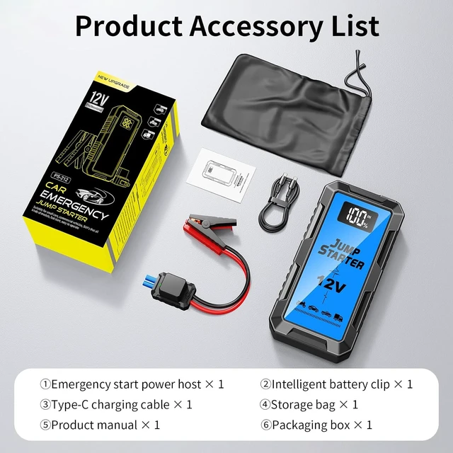 Alt view image 6 of 6 - 8000A Car Battery Jump Starter Box with Jumper Cables, 12V Car Jump Starter Portable (All Gas,up to 10.0L Diesel) Portable Lithium Jump Box Rechargeable, Reverse Polarity Protection