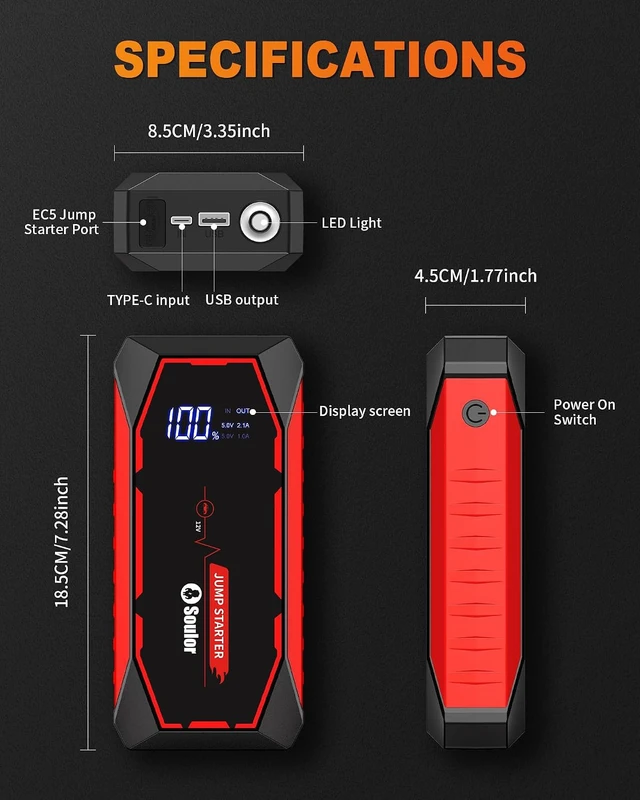 Alt view image 7 of 7 - Jump Starter for Car Battery Jump Starter Battery Jumper Starter Portable