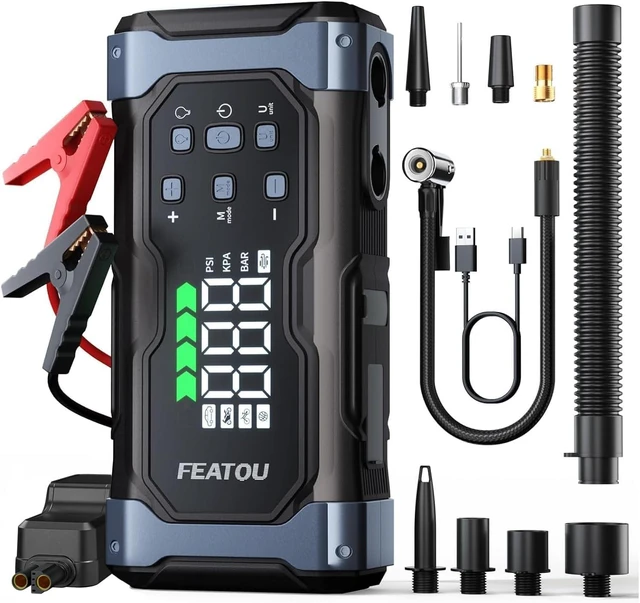 Main image of High-Power 9000A Jump Starter with Air Compressor, 12V Car Battery Jump Starter, Portable Jump Box for Car(All Gas/14L Diesel) with Tire Inflator, PD 30W Fast Charge, Forced Boost Battery Jumper