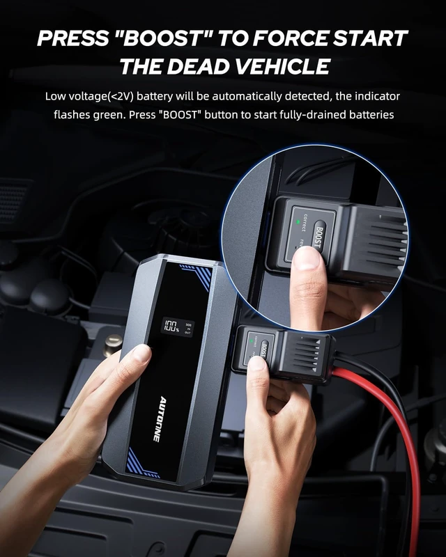 Alt view image 3 of 7 - AUTOONE Car Jump Starter 6000A Battery Booster, Portable Battery Pack for All Gas 10L Diesel, 12V Jump Box with Smart Jumper Cable for Car Battery, Vehicle Lithium Starter, LCD Display, w/LED Light