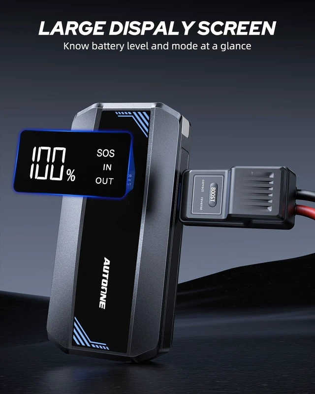 Alt view image 5 of 7 - AUTOONE Car Jump Starter 6000A Battery Booster, Portable Battery Pack for All Gas 10L Diesel, 12V Jump Box with Smart Jumper Cable for Car Battery, Vehicle Lithium Starter, LCD Display, w/LED Light