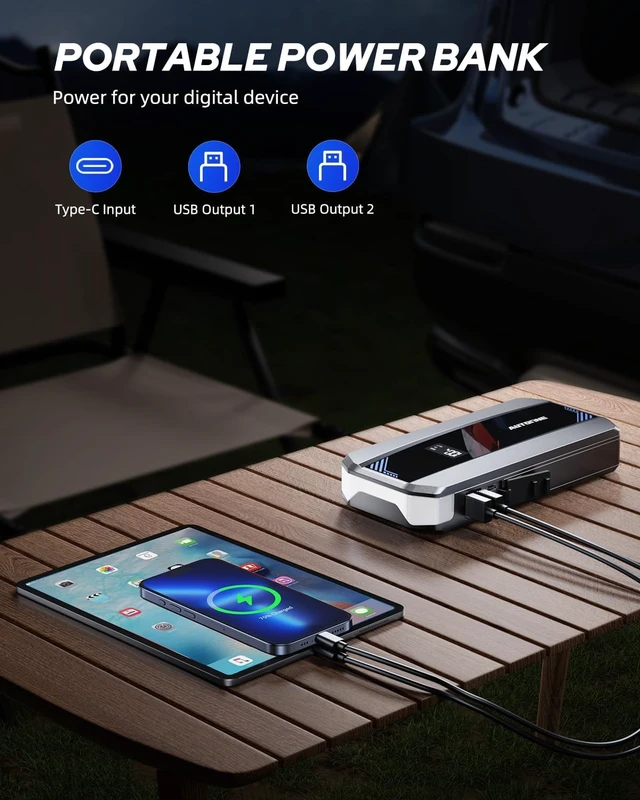 Alt view image 6 of 7 - AUTOONE Car Jump Starter 6000A Battery Booster, Portable Battery Pack for All Gas 10L Diesel, 12V Jump Box with Smart Jumper Cable for Car Battery, Vehicle Lithium Starter, LCD Display, w/LED Light