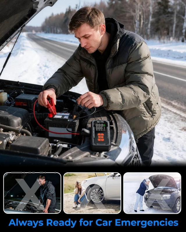 Alt view image 6 of 7 - Jump Starter with Air Compressor, 12V Car Battery Jumper Starter Portable for 8.0L Gas/6.0L Diesel, Car Battery Charger Jump Box with 160PSI Auto-Shutoff Tire Inflator and Storage Case, Black