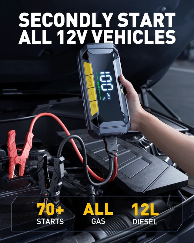 Alt view image 2 of 7 - AUXITO 8000A Portable Jump Starter for All Gas/12L Diesel, 20000mAh Car Battery Booster Jump Pack, Jump Box for Car with 60W Fast Charging, LCD Screen Display, 700LM LED Light