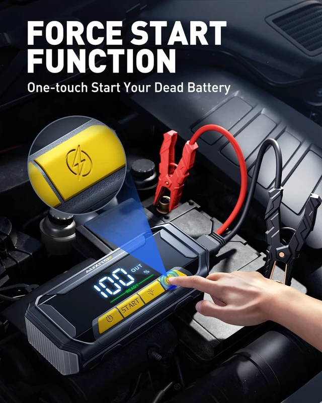 Alt view image 3 of 7 - AUXITO 8000A Portable Jump Starter for All Gas/12L Diesel, 20000mAh Car Battery Booster Jump Pack, Jump Box for Car with 60W Fast Charging, LCD Screen Display, 700LM LED Light