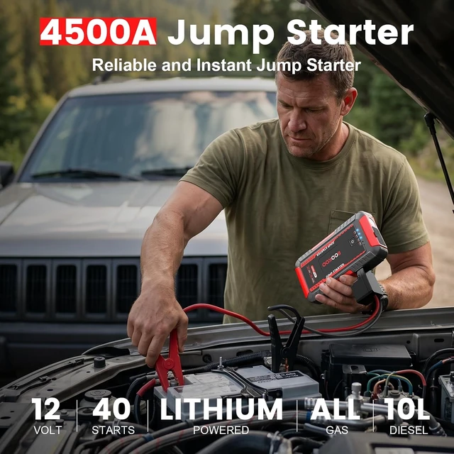 Alt view image 2 of 7 - BOOKOO 4500A 12V Portable Car Battery Jump Starter for Car Boat Lawnmower