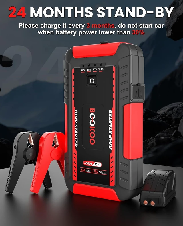 Alt view image 7 of 7 - BOOKOO 4500A 12V Portable Car Battery Jump Starter for Car Boat Lawnmower