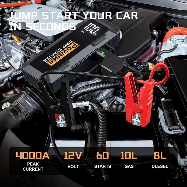 Alt view image 2 of 7 - Povasee 4000A Jump Starter 12V Battery Jumper Starter(10L Gas 10L Diesel Engine),Car Battery Jump Starter with 3" LCD Display, Dual Output/LED Light