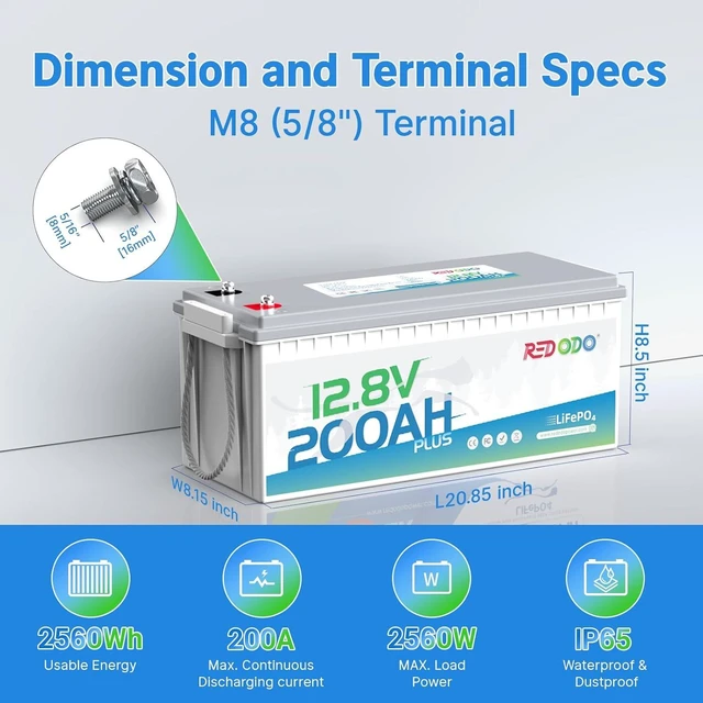 Alt view image 7 of 7 - Redodo 12V 200Ah Plus LiFePO4 Battery, 200A BMS