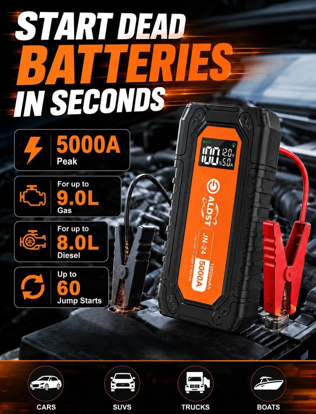 Alt view image 3 of 7 - Jump Starter 5000A, 1Hour Fast Charging, Car Battery Jumper Pack