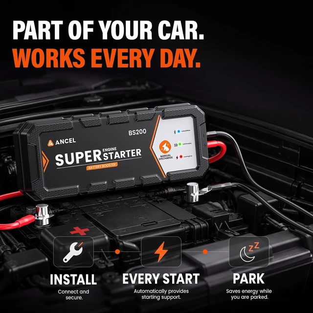 Alt view image 5 of 7 - ANCEL BS200 Smart Jump Starter System, Connected Under the Hood