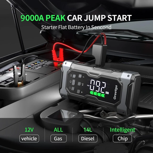 Alt view image 2 of 7 - Upgraded 9000A Car Jump Starter with Air Inflator/Deflator Compressor, 9 in 1 Portable Jumper Box Power Pack Charger (All Gas/14L Diesel) Combo Cordless Air Pump for Tire Inflator & Large LCD Screen