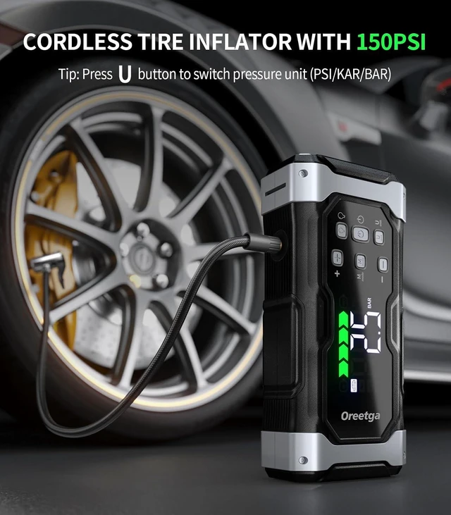 Alt view image 3 of 7 - Upgraded 9000A Car Jump Starter with Air Inflator/Deflator Compressor, 9 in 1 Portable Jumper Box Power Pack Charger (All Gas/14L Diesel) Combo Cordless Air Pump for Tire Inflator & Large LCD Screen