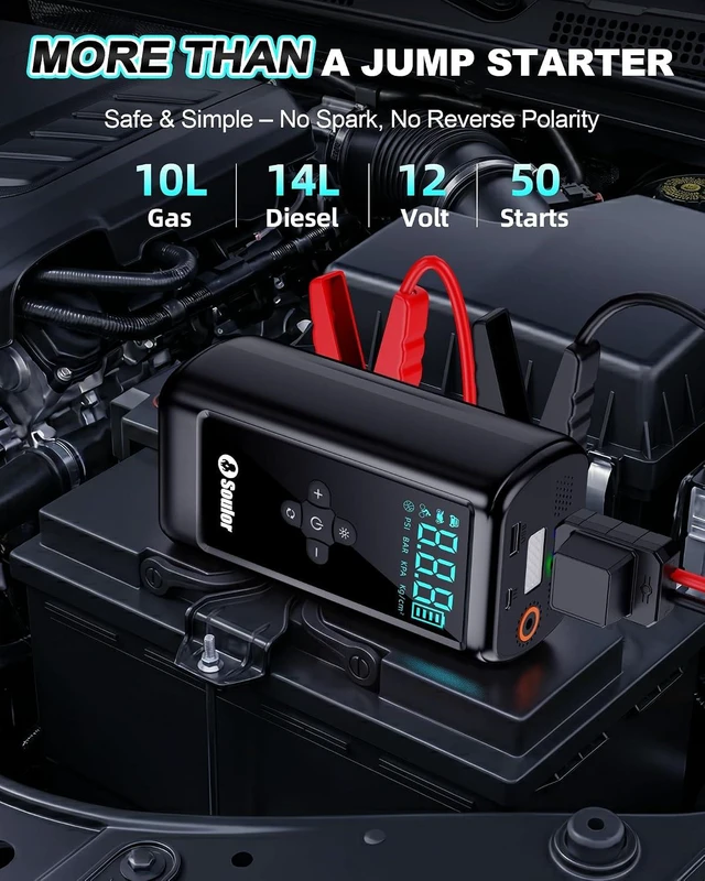 Alt view image 2 of 7 - Jump Starter with Air Compressor 6000A Car Battery Jumper Starter Portable