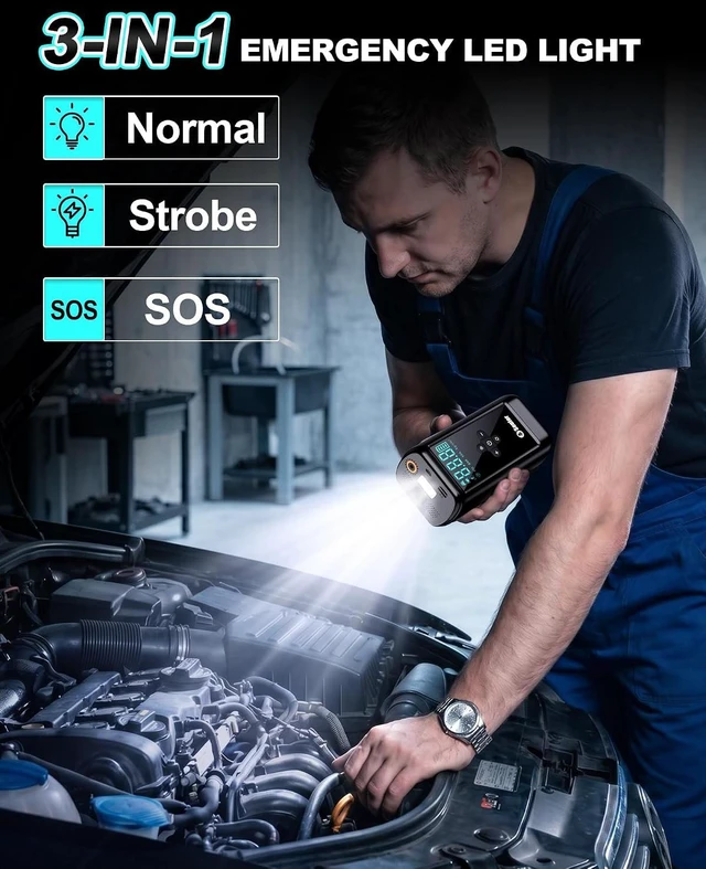 Alt view image 5 of 7 - Jump Starter with Air Compressor 6000A Car Battery Jumper Starter Portable