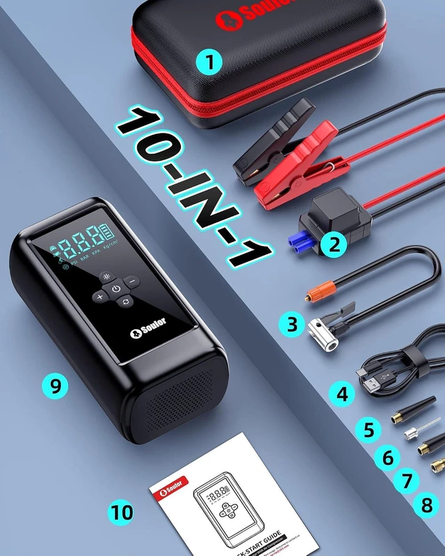 Alt view image 7 of 7 - Jump Starter with Air Compressor 6000A Car Battery Jumper Starter Portable