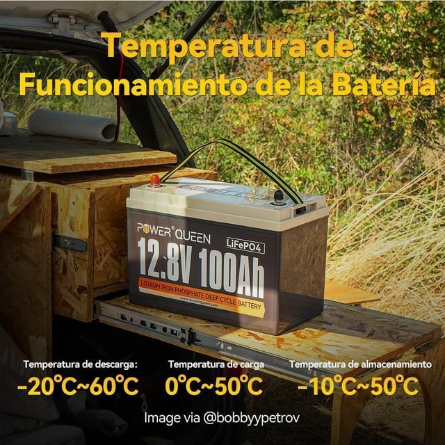 Alt view image 2 of 7 - Power Queen Batería Litio 12V 100Ah Batería LiFePO4 1280Wh con 100A BMS Batería Recargable Hasta 15000+ Ciclos Profundos Serie/Paralelo para Camper Barco RV Sistema Solar Autocaravanas Fotovoltaico