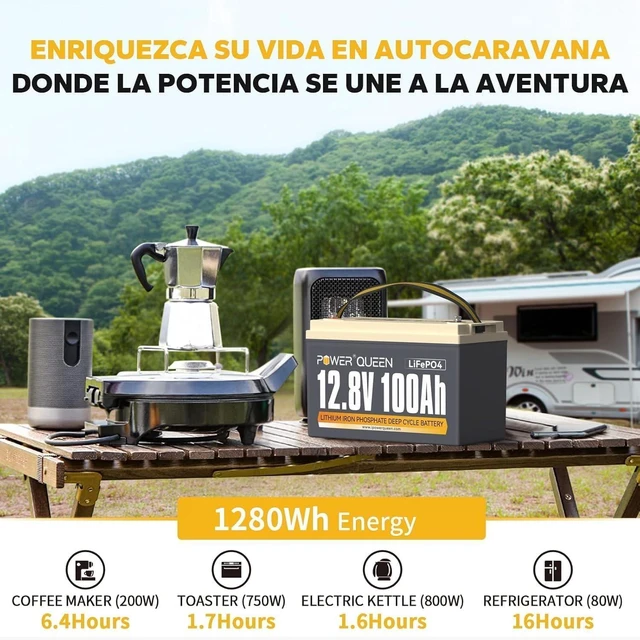 Alt view image 3 of 7 - Power Queen Batería Litio 12V 100Ah Batería LiFePO4 1280Wh con 100A BMS Batería Recargable Hasta 15000+ Ciclos Profundos Serie/Paralelo para Camper Barco RV Sistema Solar Autocaravanas Fotovoltaico
