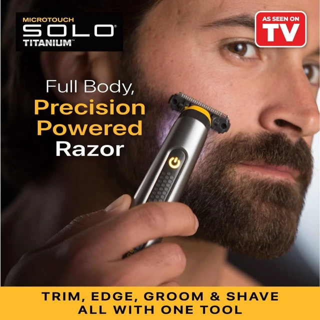 Alt view image 2 of 7 - MicroTouch SOLO Titanium, Rechargeable Beard & Body Razor that Trims, Edges, Shaves, and Grooms