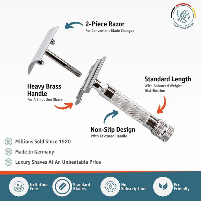 Alt view image 2 of 7 - Merkur Mk34c Double Edge Razor with Heavy Duty Short Handle