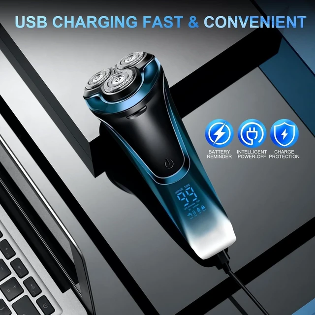 Alt view image 4 of 7 - Snapbuy Electric Razor for Men, Electric Razor Pro, Ipx7 Waterproof Cordless Shaver with 90-Min Runtime, 4D Floating Head Rotary Shaver, Fast Charging (Black)