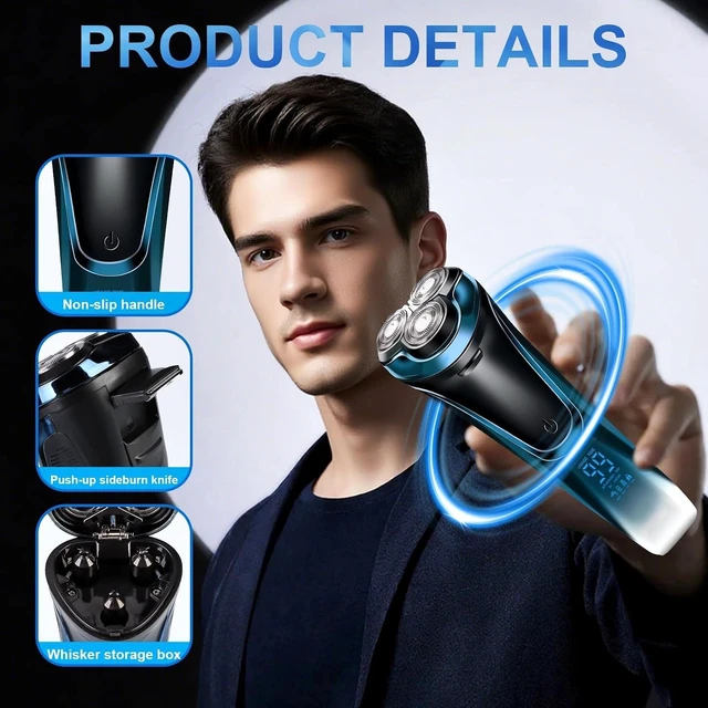 Alt view image 3 of 7 - Snapbuy Electric Razor for Men, Electric Razor Pro, Ipx7 Waterproof Cordless Shaver with 90-Min Runtime, 4D Floating Head Rotary Shaver, Fast Charging (Black)