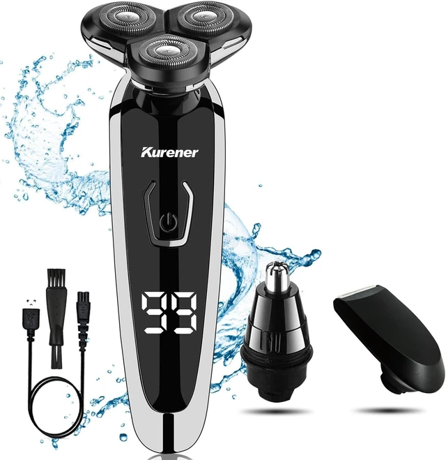 Alt view image 4 of 7 - Electric Razor for Men Shaver Rechargeable Waterproof Rotary for Shaving with Nose Trimmer Sideburns Trimmer Face Cleaning Brush