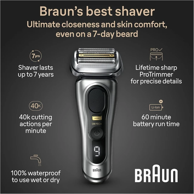 Alt view image 2 of 7 - Braun Series 9 PRO+ Electric Razor for Men, 5 Pro Shave Elements & Precision Long Hair Trimmer, 6in1 SmartCare Center, Wet & Dry Electric Shaver for Smooth Skin with 60min Battery Runtime, 9517s
