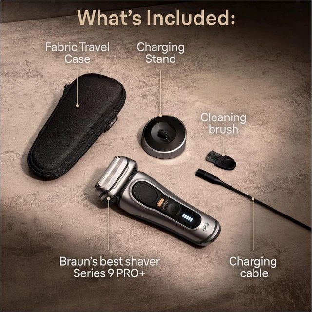 Alt view image 7 of 7 - Braun Series 9 PRO+ Electric Razor for Men, 5 Pro Shave Elements & Precision Long Hair Trimmer, 6in1 SmartCare Center, Wet & Dry Electric Shaver for Smooth Skin with 60min Battery Runtime, 9517s