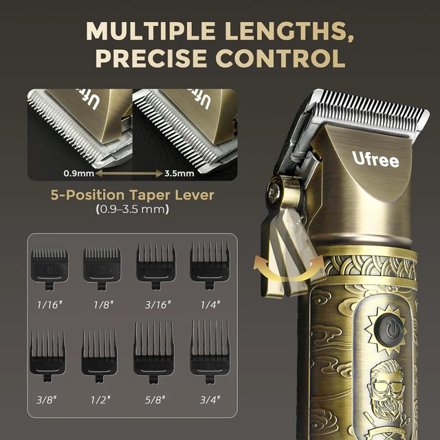 Alt view image 4 of 7 - Ufree Hair Clippers for Men Professional, Cordless Beard Trimmer, Bronze