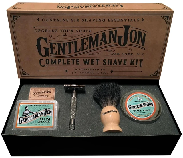 Main image of Gentleman Jon Safety Razor Wet Shaving Kit - Complete 6pc Grooming Set