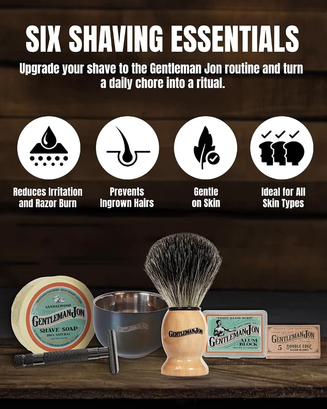 Alt view image 2 of 7 - Gentleman Jon Safety Razor Wet Shaving Kit - Complete 6pc Grooming Set