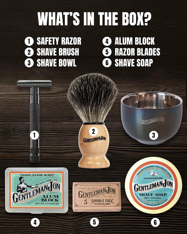 Alt view image 3 of 7 - Gentleman Jon Safety Razor Wet Shaving Kit - Complete 6pc Grooming Set
