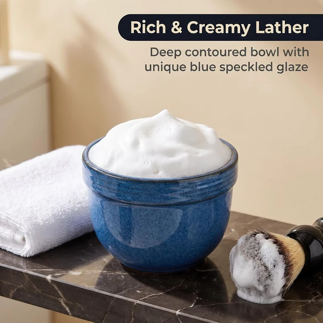Alt view image 4 of 7 - Shaving Kit Razor Stand Set with Blue Ceramic Shaving Bowl Brush and Soap