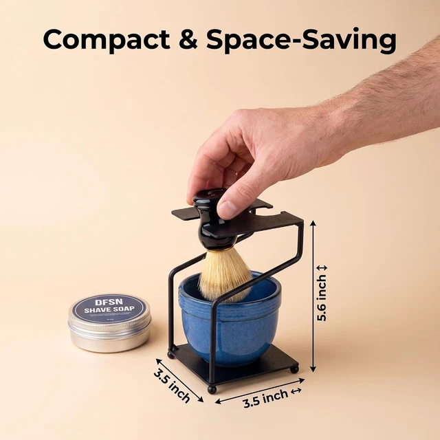 Alt view image 5 of 7 - Shaving Kit Razor Stand Set with Blue Ceramic Shaving Bowl Brush and Soap