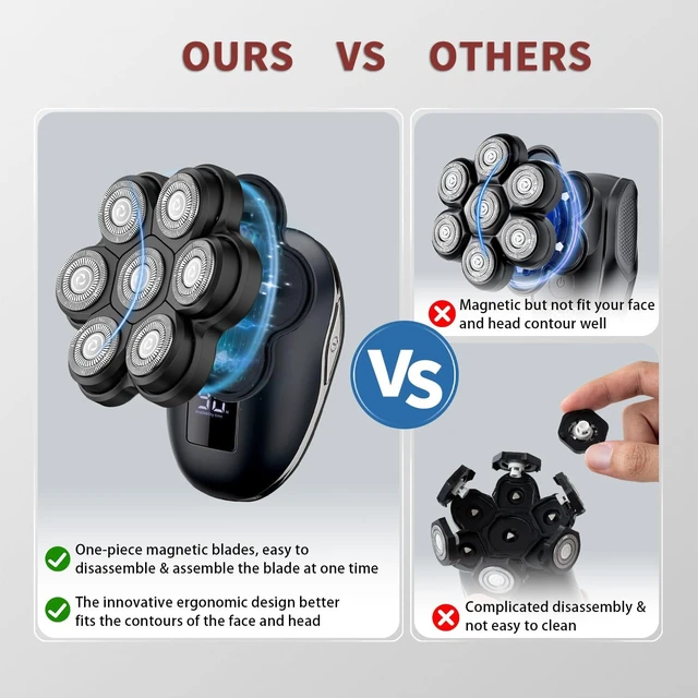 Alt view image 3 of 7 - Electric Head Shavers for Bald Men, Head Razor for Men with Nose Hair Sideburns Trimmer, LED,Travle Lock