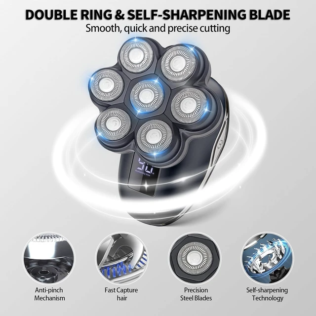 Alt view image 2 of 7 - Electric Head Shavers for Bald Men, Head Razor for Men with Nose Hair Sideburns Trimmer, LED,Travle Lock