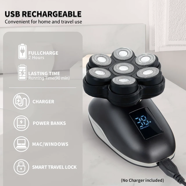 Alt view image 5 of 7 - Electric Head Shavers for Bald Men, Head Razor for Men with Nose Hair Sideburns Trimmer, LED,Travle Lock