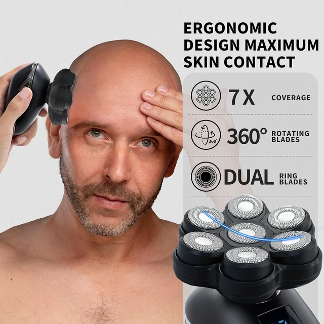 Alt view image 7 of 7 - Electric Head Shavers for Bald Men, Head Razor for Men with Nose Hair Sideburns Trimmer, LED,Travle Lock